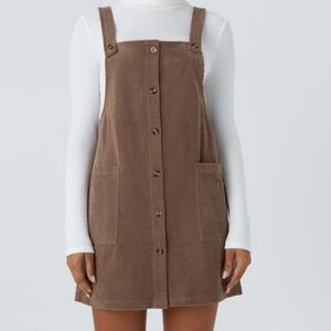 NWT HALARA Adjustable Strap Button Side Pocket Corduroy Mini Casual Jumper Dress